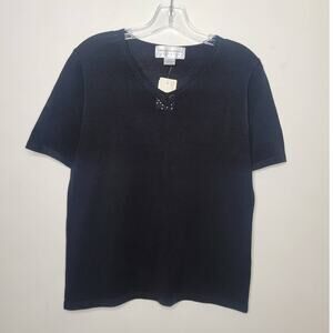 NWT Saks Fifth Avenue 100% silk black short sleeve sweater - small